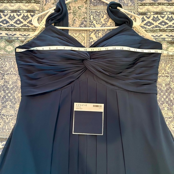 Azazie Dark Navy Chiffon Bridesmaid/Prom/Formal Dress Sleeveless Straps Size 16 - Picture 7 of 12